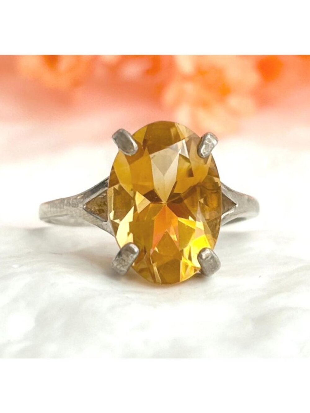 Citrine Gemstone Oval Cut Sterling Silver 925 Solitaire Vintage Ring - sz 6.75